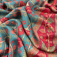 Turquoise Pure Pashmina Suit fabric with Kalamkari Brush print