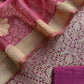 Redish Pink Banarasi Silk Brocade Suit With Organza Dupatta