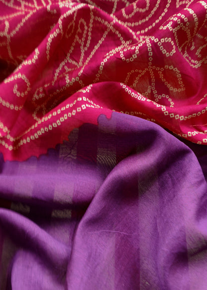 Mauve Purple Maheshwari Silk Suit With Traditional Bandhej Patola Print Dupatta