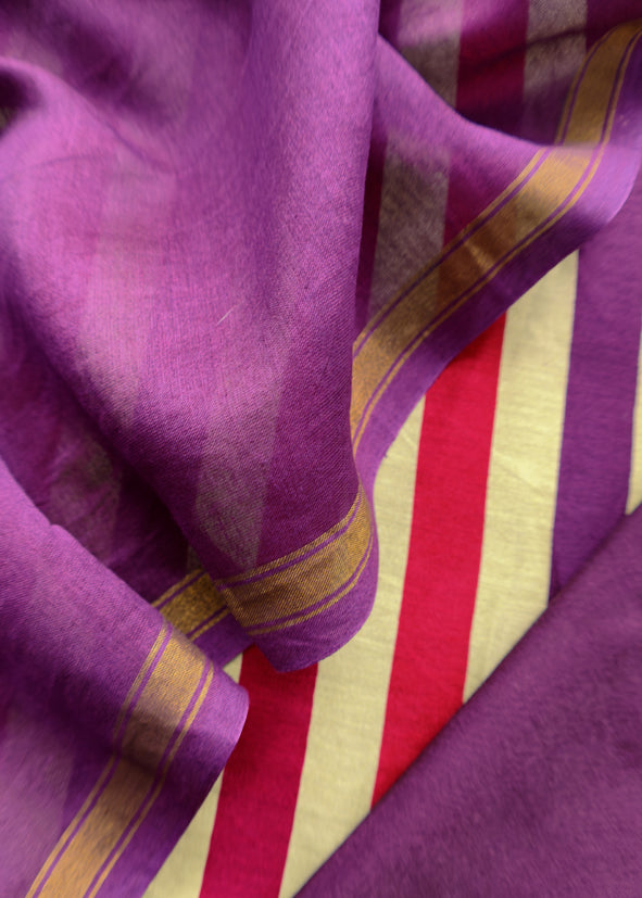 Mauve Purple Maheshwari Silk Suit With Traditional Bandhej Patola Print Dupatta