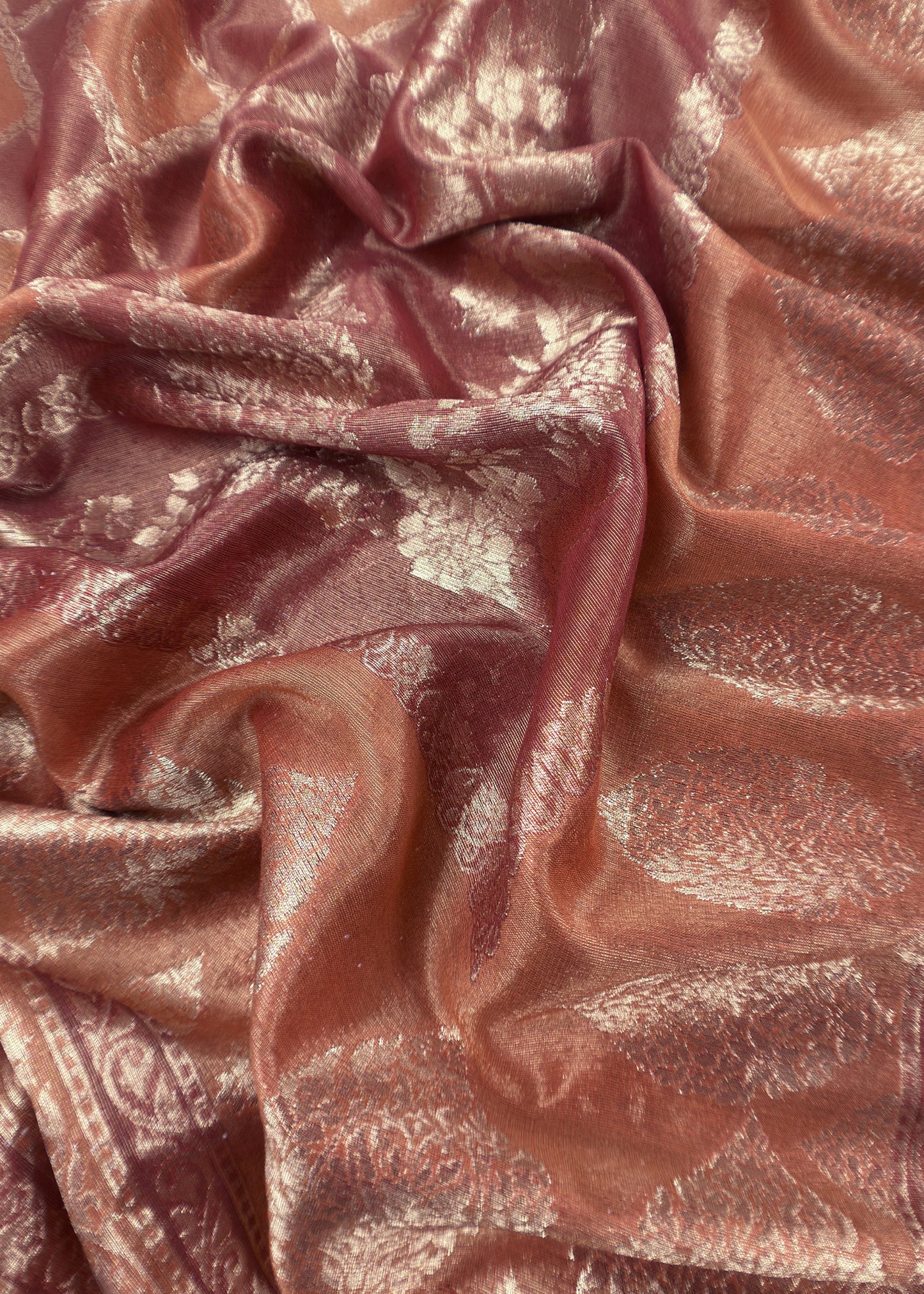 Rust Pure Tissue Silk Unstitched Suit With Zari Weaving