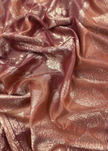 Rust Pure Tissue Silk Unstitched Suit With Zari Weaving