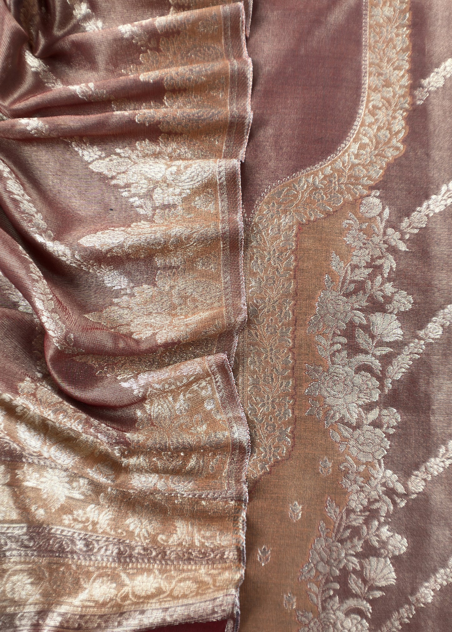 Charcoal Grey Pure Tissue Silk Unstitched Suit With Zari Weaving