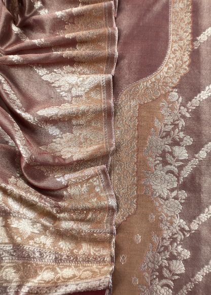 Charcoal Grey Pure Tissue Silk Unstitched Suit With Zari Weaving