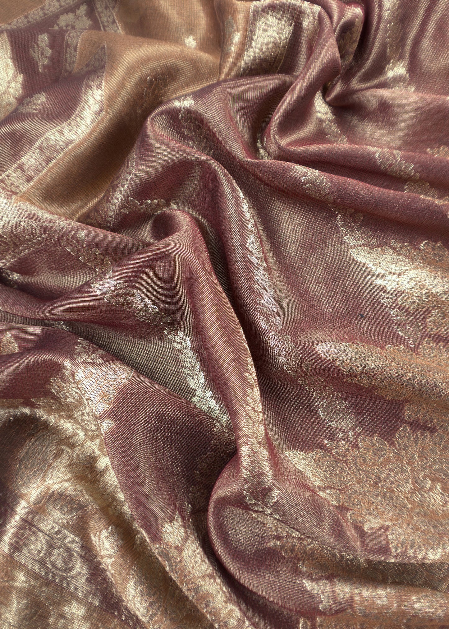 Charcoal Grey Pure Tissue Silk Unstitched Suit With Zari Weaving