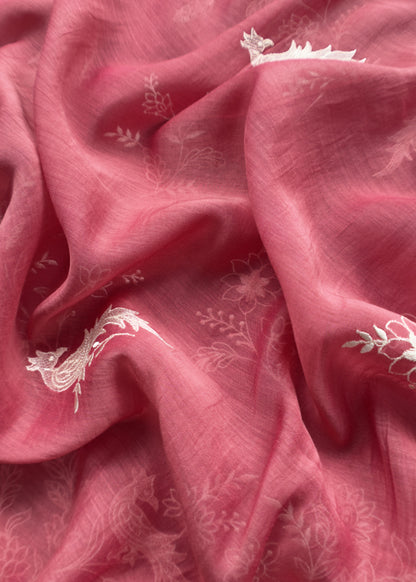 Rani Pink Mul Chanderi Suit With Flamingo And Peacock Embroidery