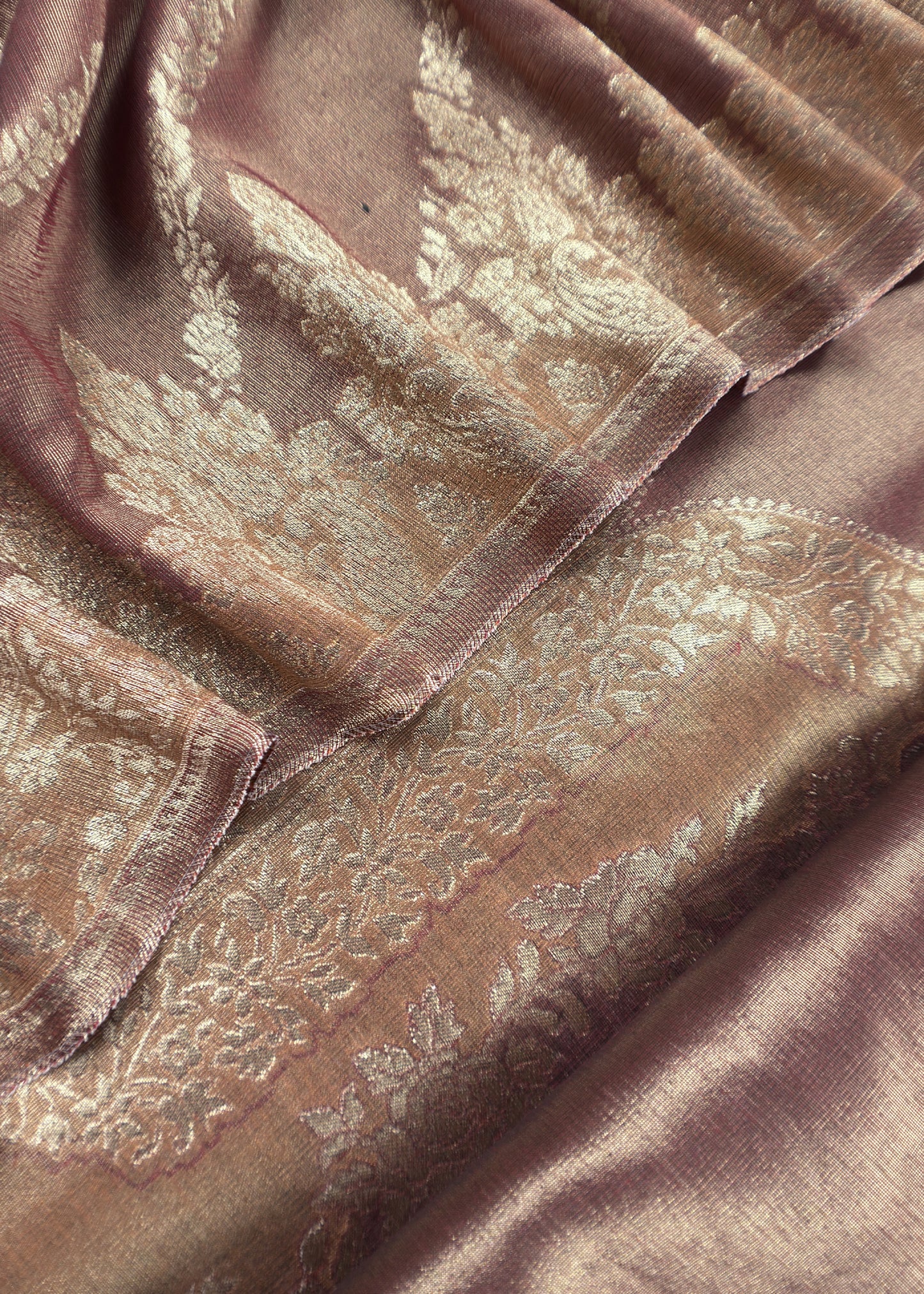 Charcoal Grey Pure Tissue Silk Unstitched Suit With Zari Weaving