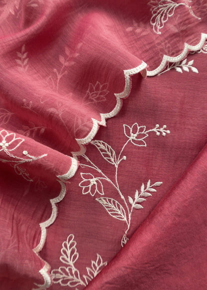 Rani Pink Mul Chanderi Suit With Flamingo And Peacock Embroidery