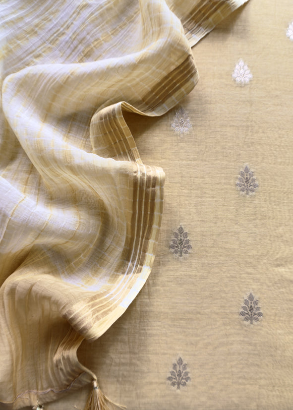 Butter Yellow Banarasi Chanderi Handloom Suit Set With Shibori Dupatta