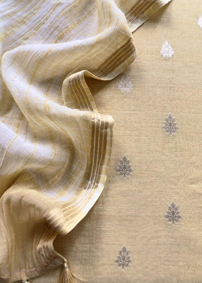 Butter Yellow Banarasi Chanderi Handloom Suit Set With Shibori Dupatta