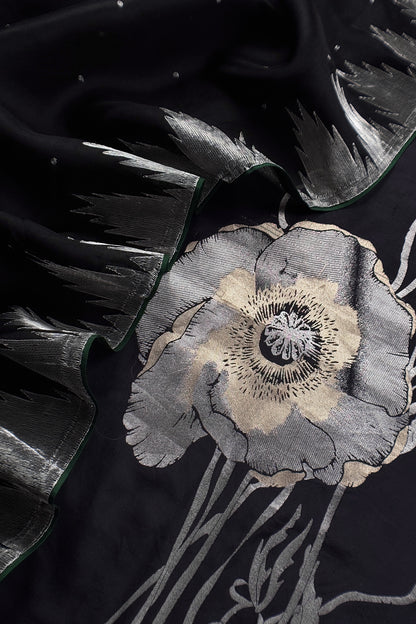 Black Handloom Silk Suit With Organza Dupatta In Kadwa Motif