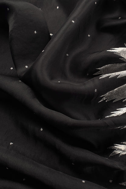 Black Handloom Silk Suit With Organza Dupatta In Kadwa Motif