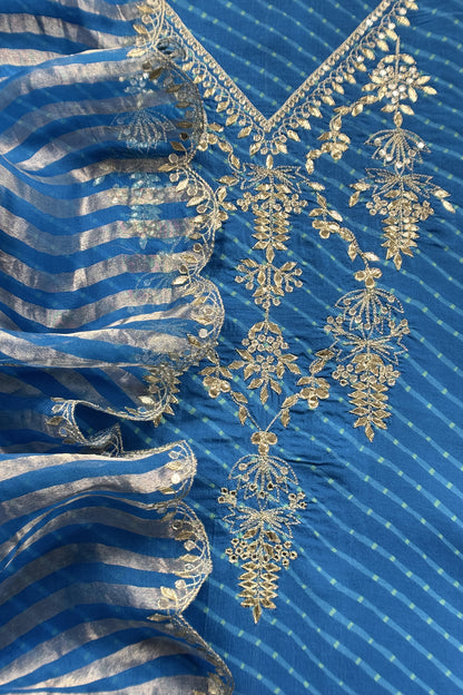 Premium quality silk unstitched suit with organza dupatta

