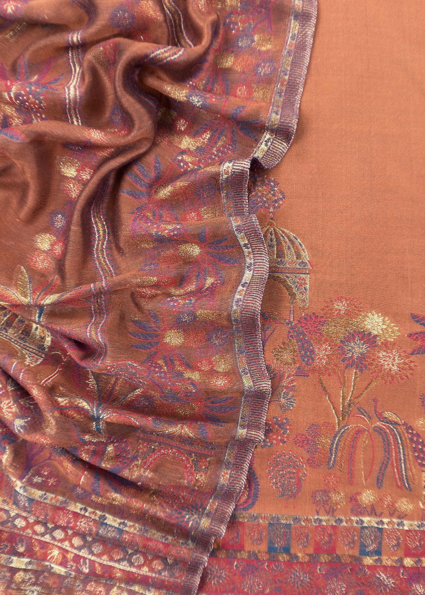 Rust Pure Silk Suit With Kani Gold Zari Weaving