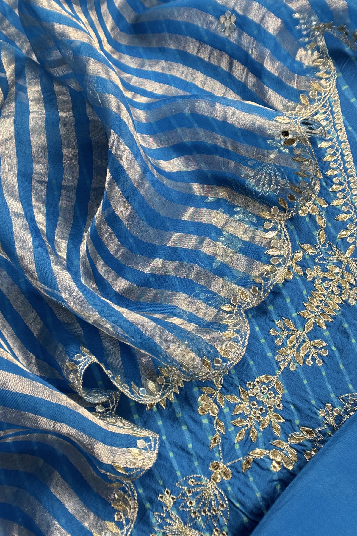 Midnight Blue Pure Silk Lehariya Suit with Gotta Patti Handwork