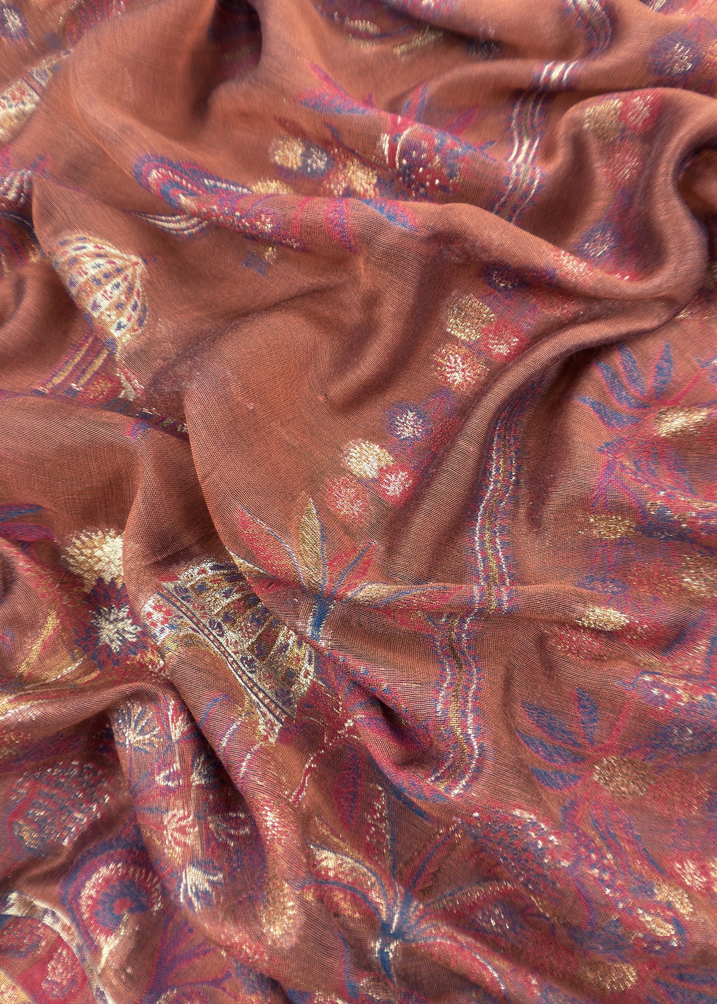 Rust Pure Silk Suit With Kani Gold Zari Weaving