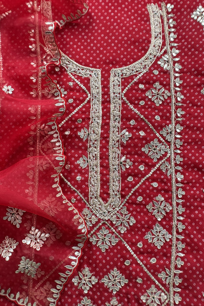 Handloom organza suit with gota handwork

