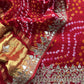 Rangreza Bandhej Red Handloom Gajji Silk Suit With Weaving And Gota Patti Handwork
