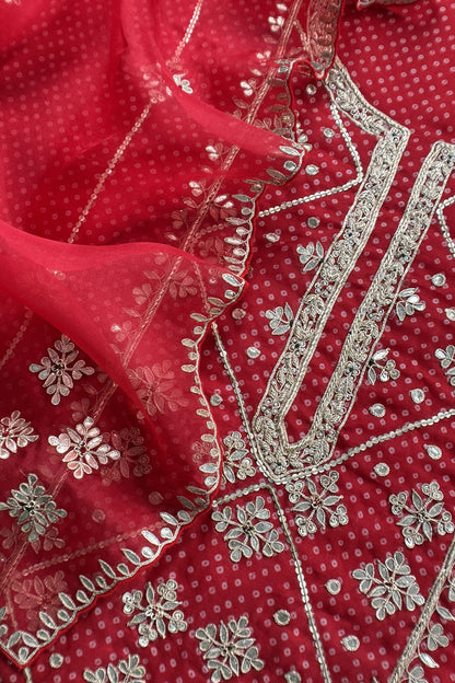 Red Pure Organza Suit With Gota Patti And Sequin Work