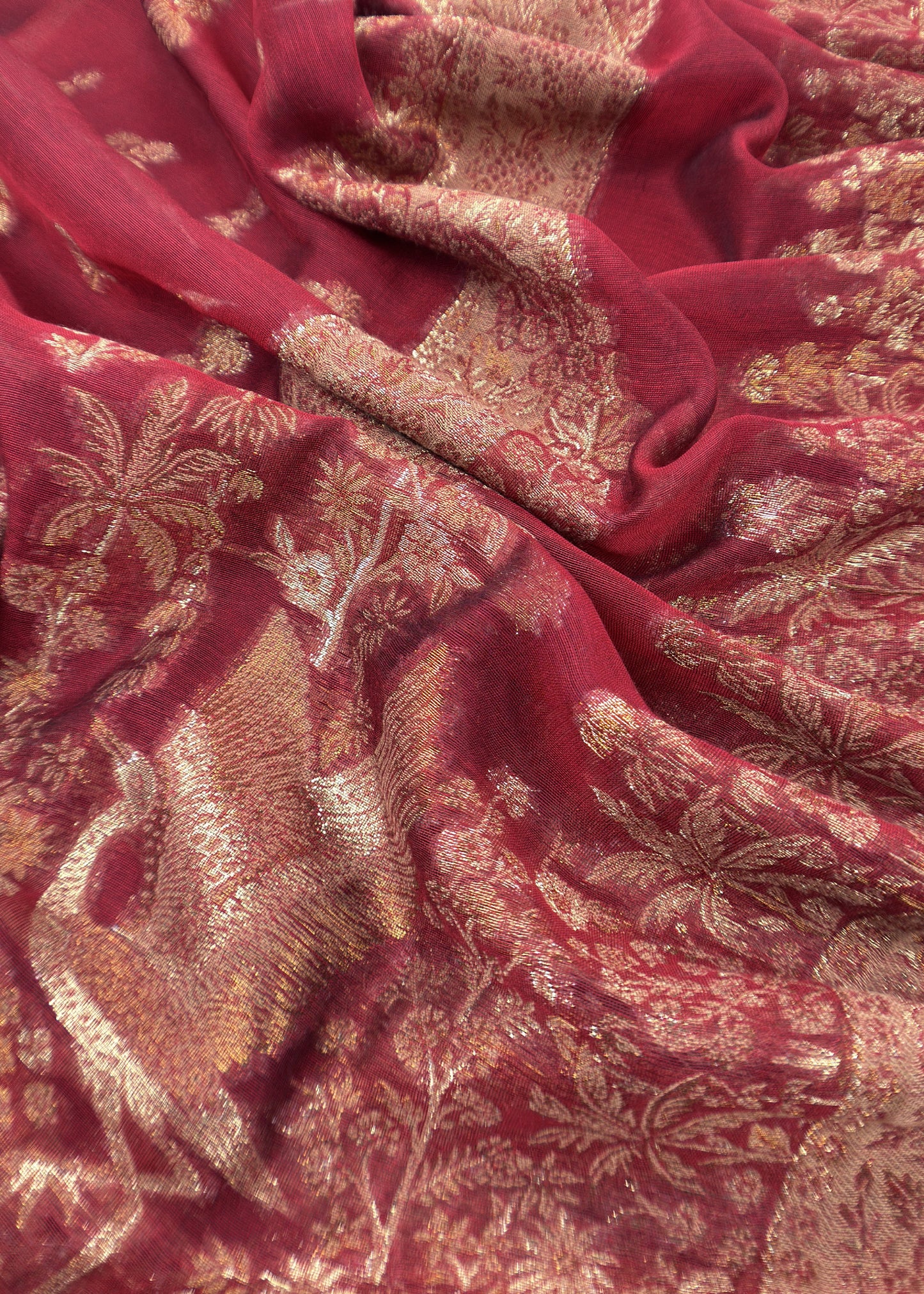 Red Handloom Satin Silk Suit In Kani Zari Weaving