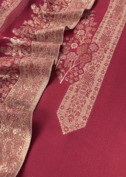 Red Handloom Satin Silk Suit In Kani Zari Weaving