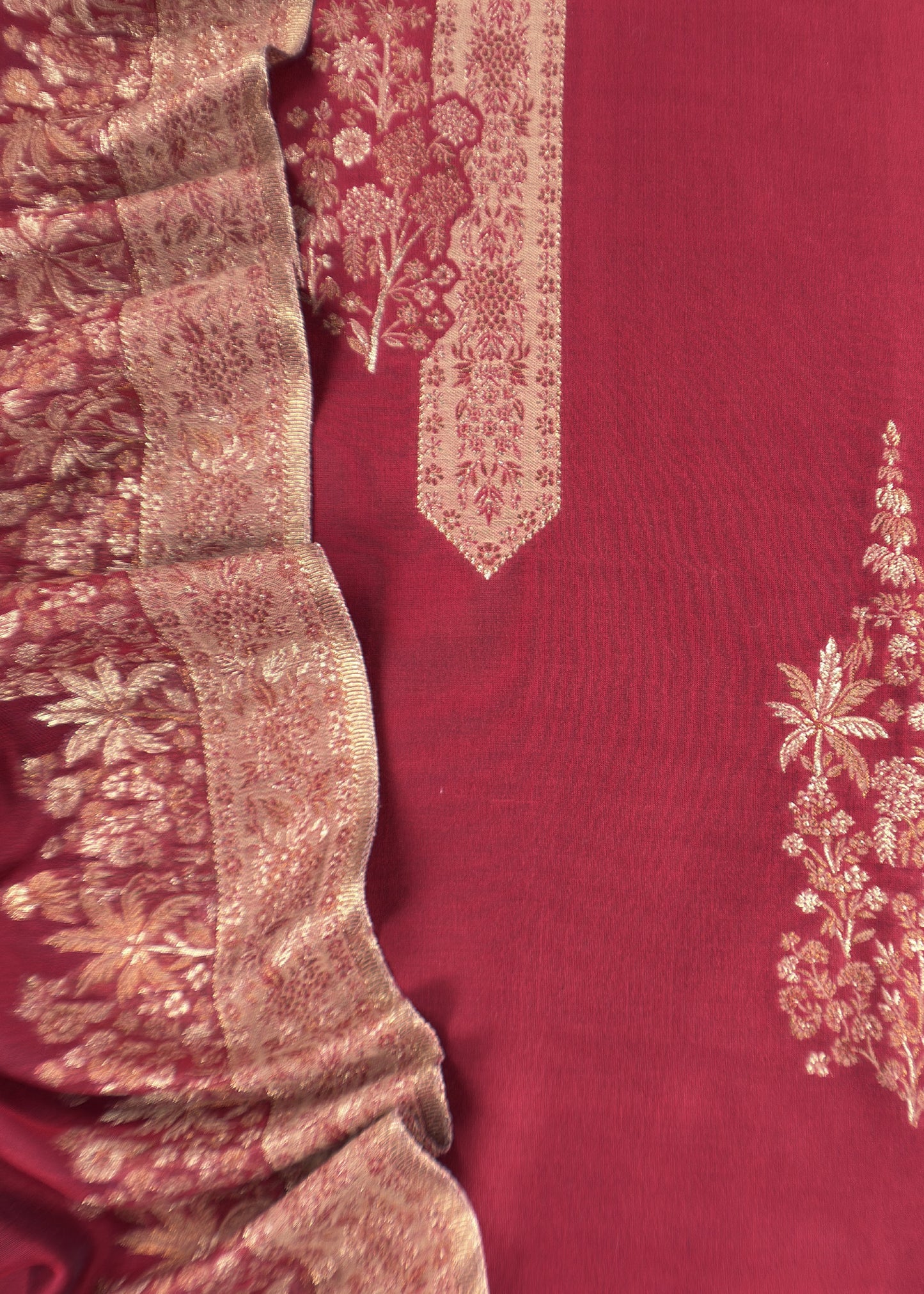 Red Handloom Satin Silk Suit In Kani Zari Weaving
