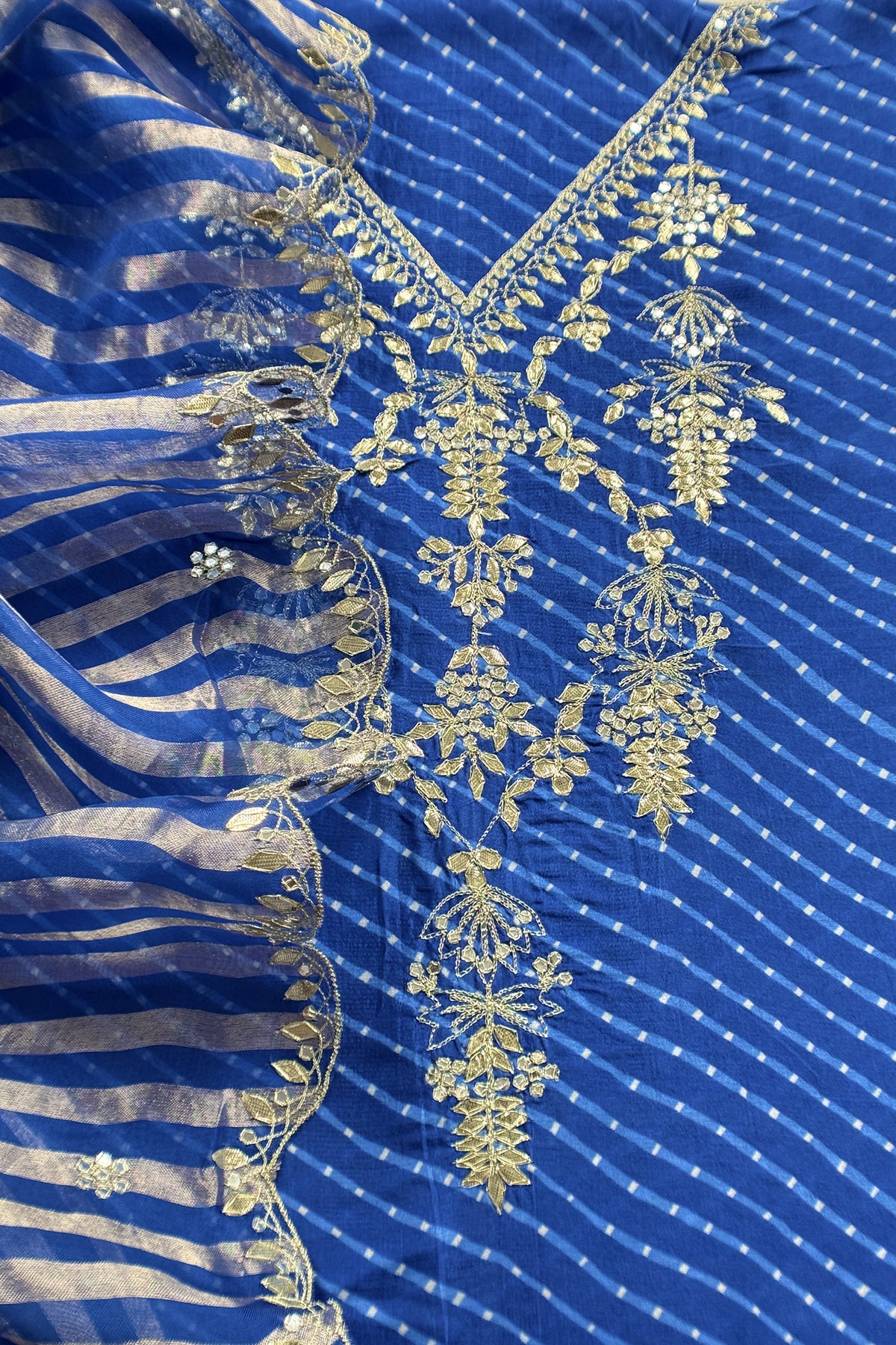 Premium quality silk unstitched suit with organza dupatta

