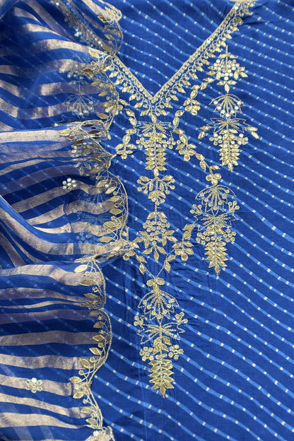 Premium quality silk unstitched suit with organza dupatta

