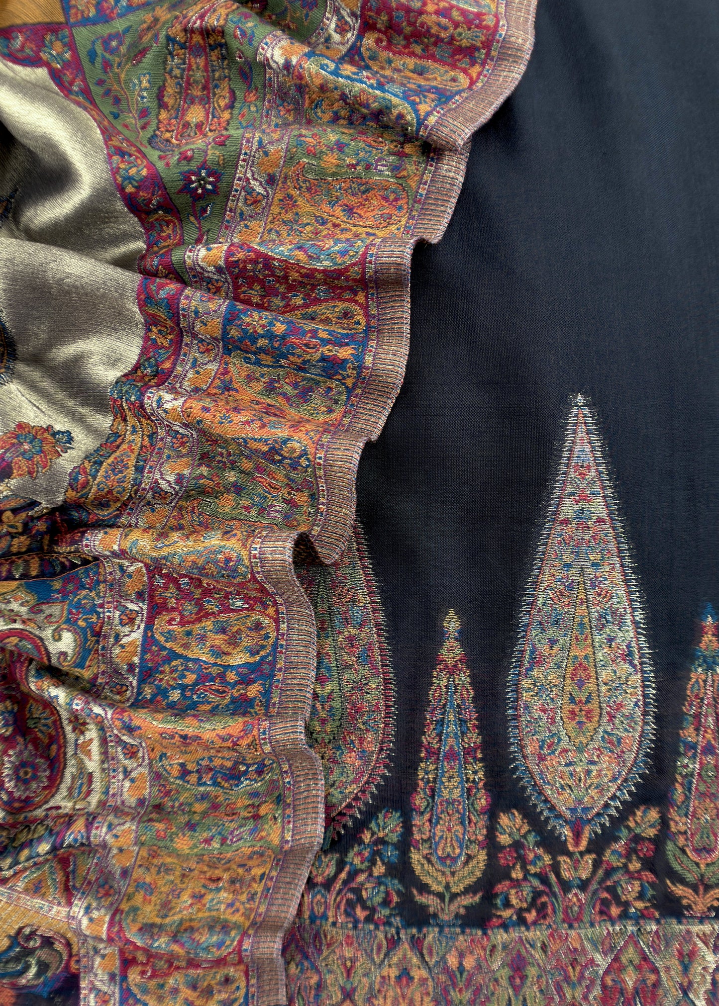 Black Premium Kani Silk Unstitched Suit With Dupatta