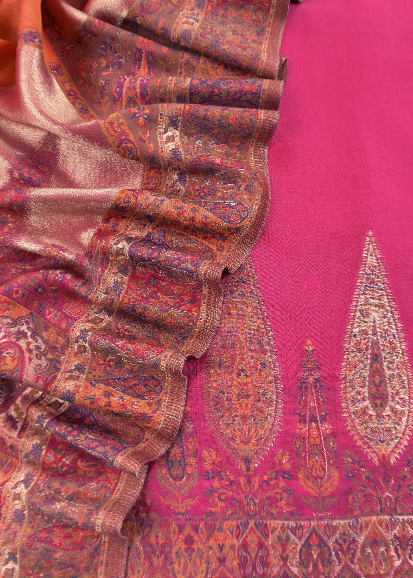 Pink Premium Kani Silk Unstitched Suit With Dupatta