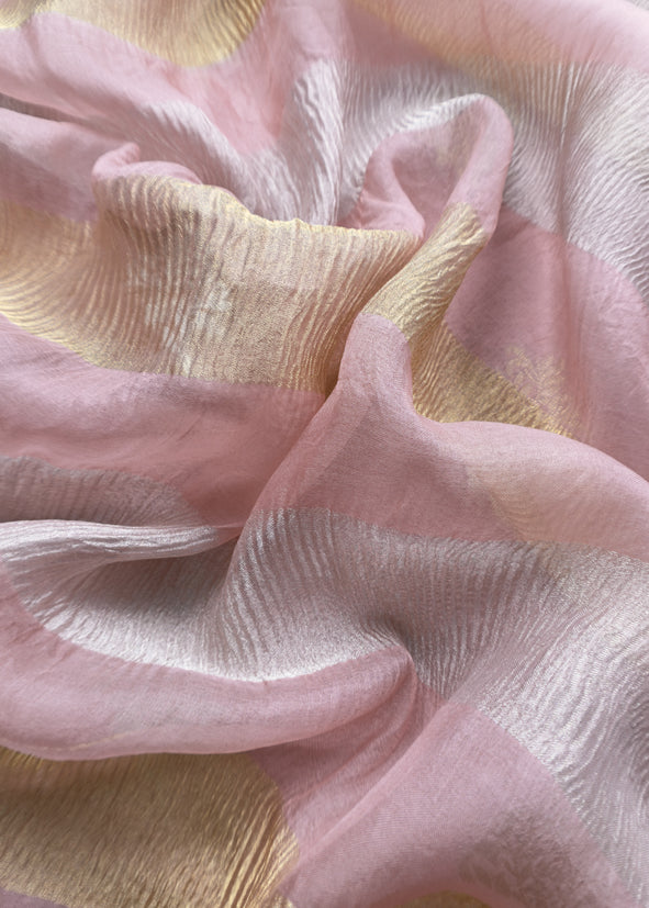 Neon Pink Handloom Banarasi Unstitched Suit In Kora Tissue Silk