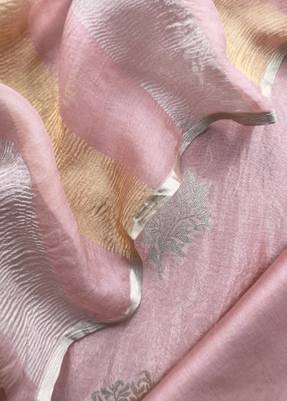 Neon Pink Handloom Banarasi Unstitched Suit In Kora Tissue Silk