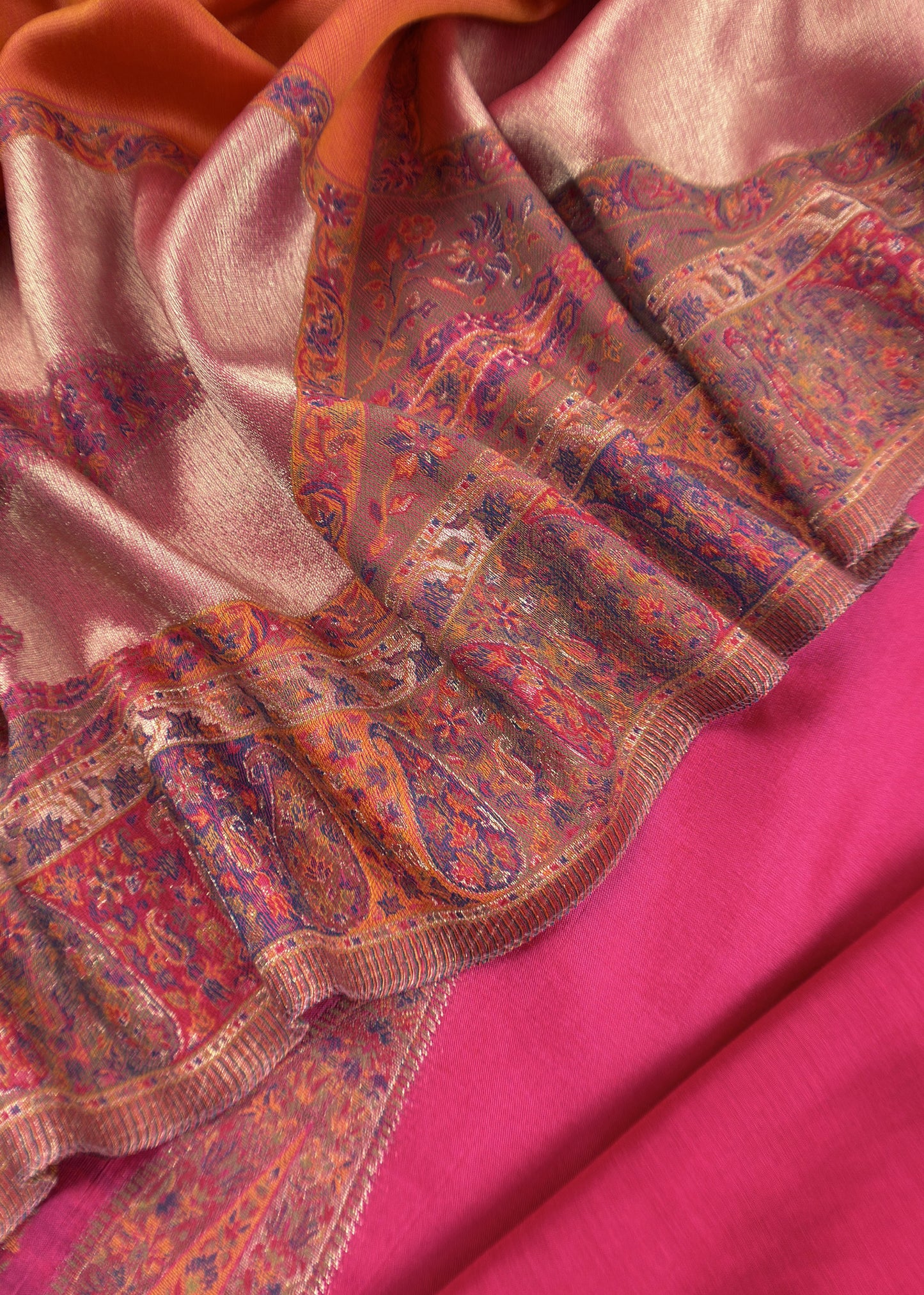 Pink Premium Kani Silk Unstitched Suit With Dupatta