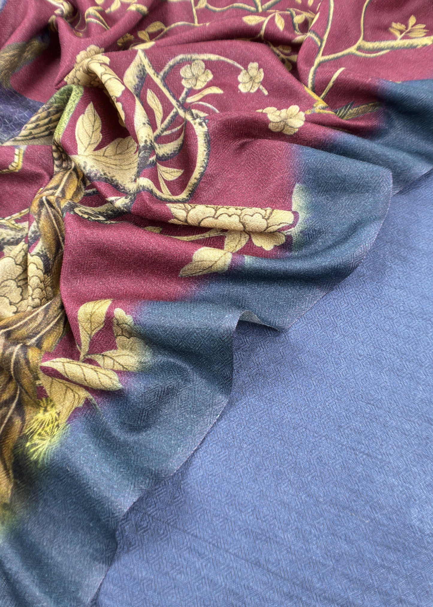 Blue Pure Pashmina Unstitched Suits With Kalamkari Dupatta