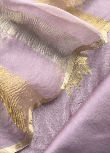 Iris Purple Handloom Banarasi Unstitched Suit In Kora Tissue Silk