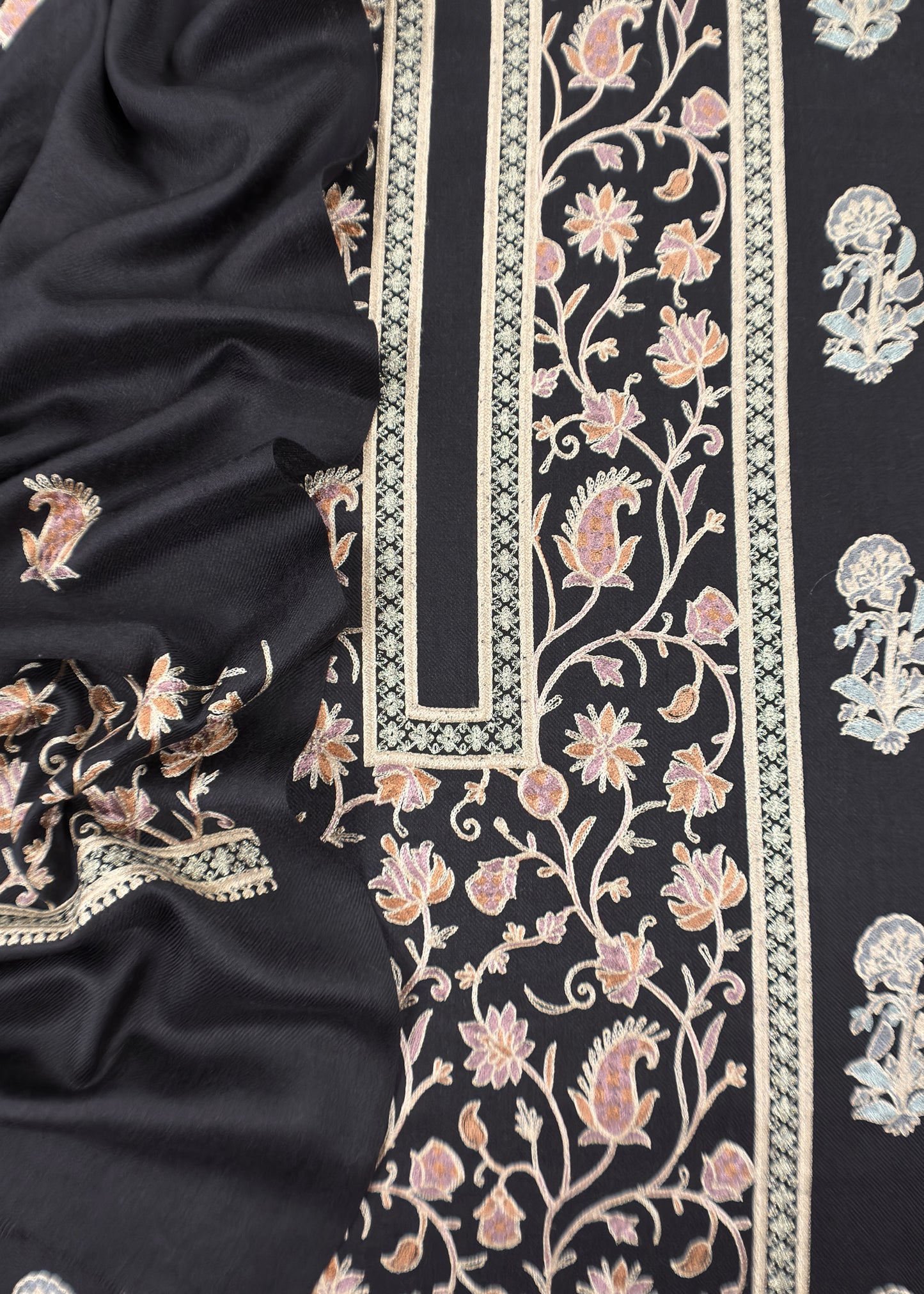 Jet Black Pure Merino wool with Beautiful Aari Embroidery