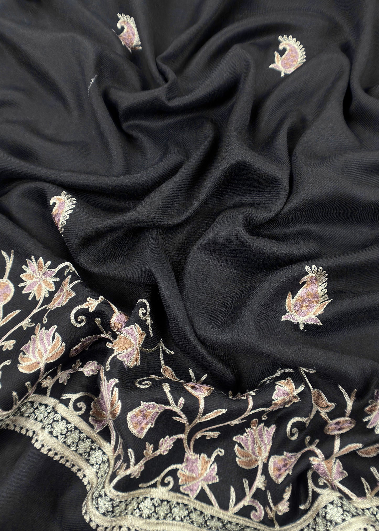 Jet Black Pure Merino wool with Beautiful Aari Embroidery