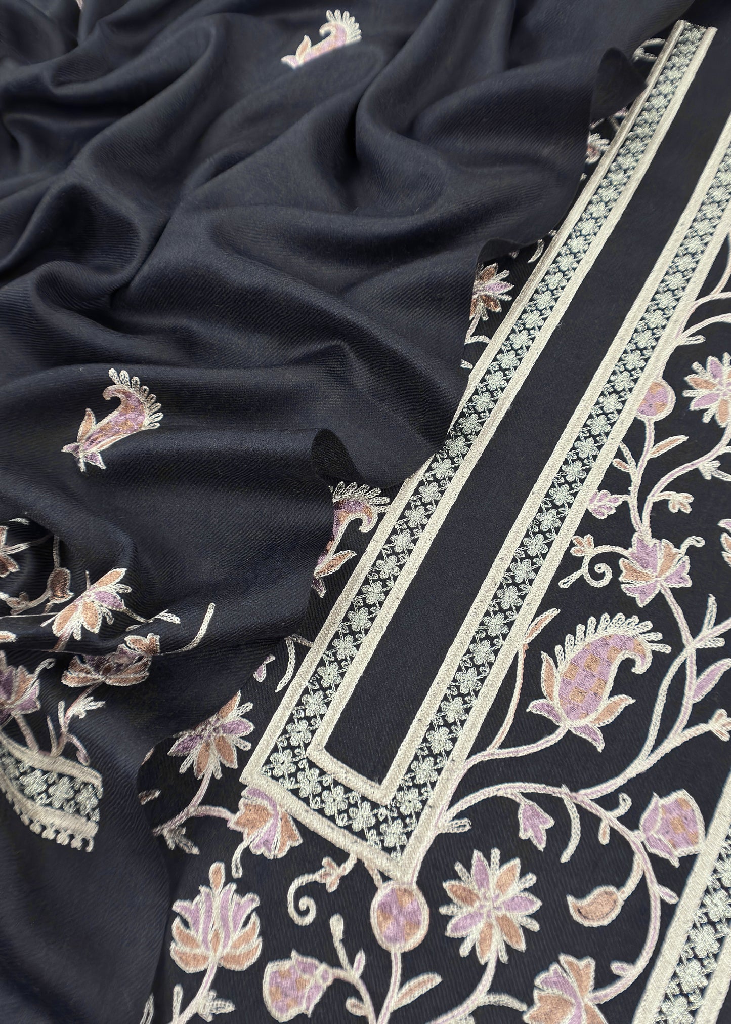 Jet Black Pure Merino wool with Beautiful Aari Embroidery