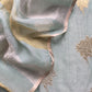 Sea Green Handloom Banarasi Unstitched Suit In Kora Tissue Silk