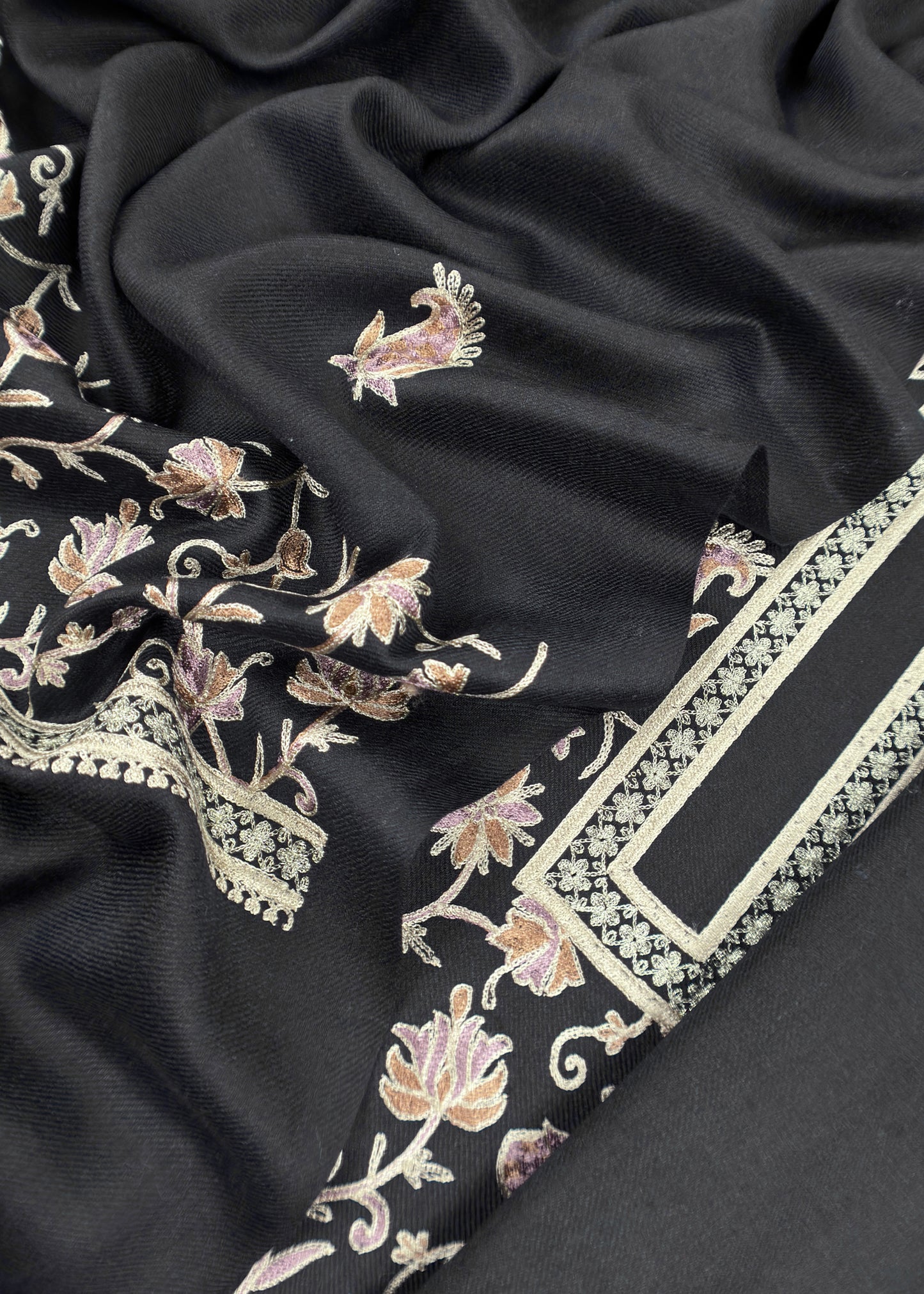 Jet Black Pure Merino wool with Beautiful Aari Embroidery