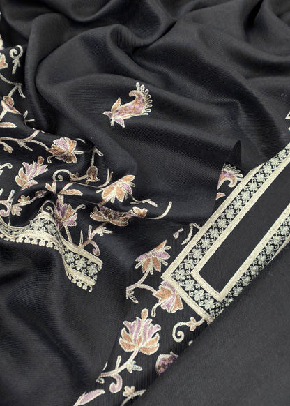 Jet Black Pure Merino wool with Beautiful Aari Embroidery