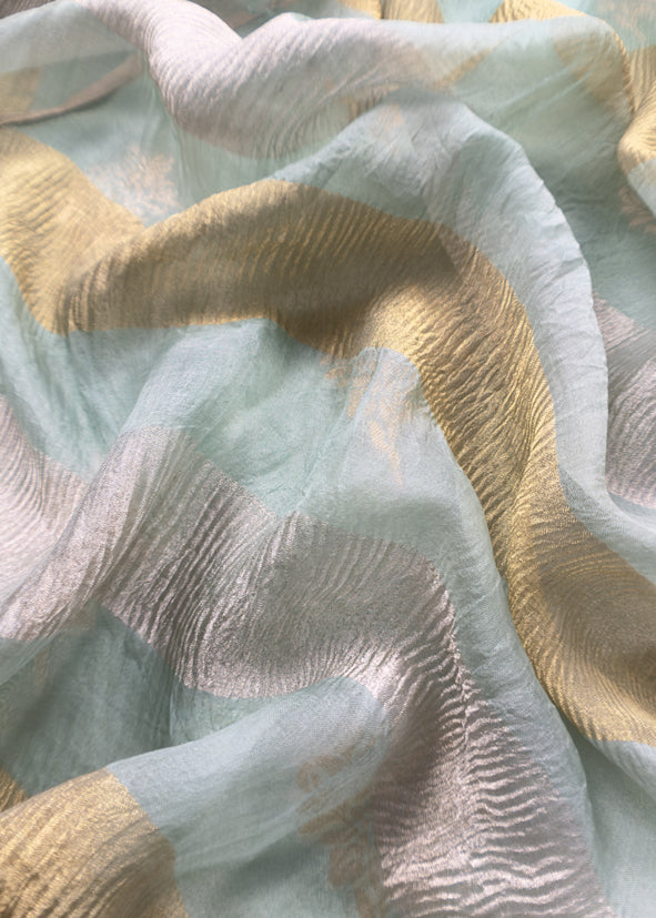 Sea Green Handloom Banarasi Unstitched Suit In Kora Tissue Silk