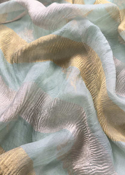 Sea Green Handloom Banarasi Unstitched Suit In Kora Tissue Silk
