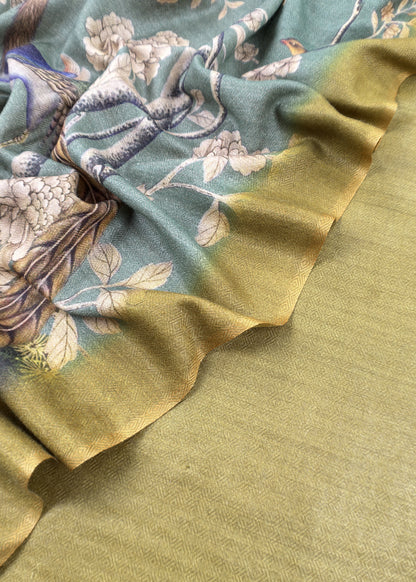 Apple Green Pure Pashmina Unstitched Suits With Kalamkari Dupatta