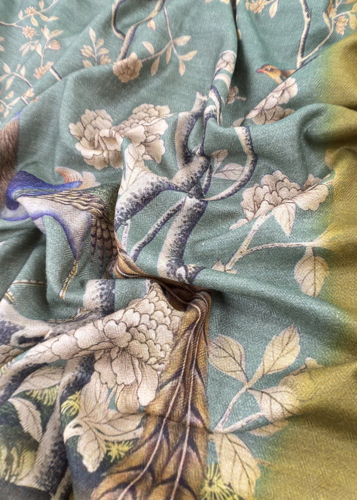 Apple Green Pure Pashmina Unstitched Suits With Kalamkari Dupatta