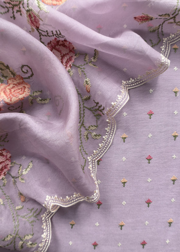 Purple Pure Mul Chanderi Suit With Resham Thread Embroidered