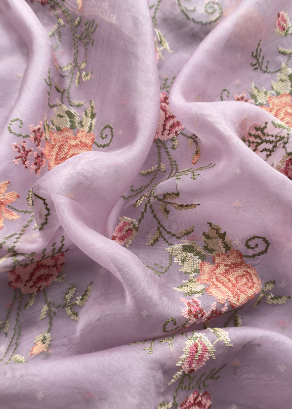 Purple Pure Mul Chanderi Suit With Resham Thread Embroidered