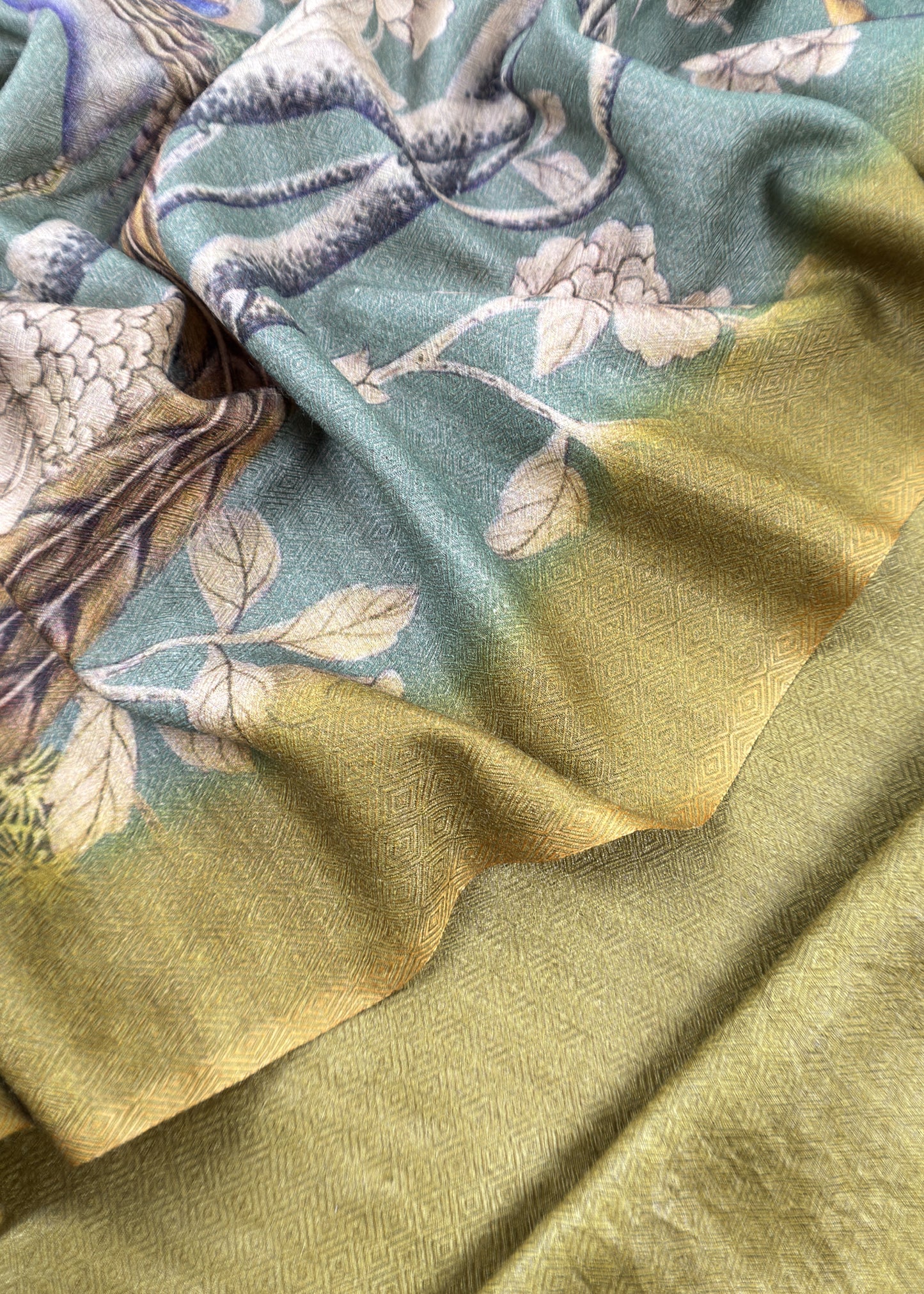 Apple Green Pure Pashmina Unstitched Suits With Kalamkari Dupatta