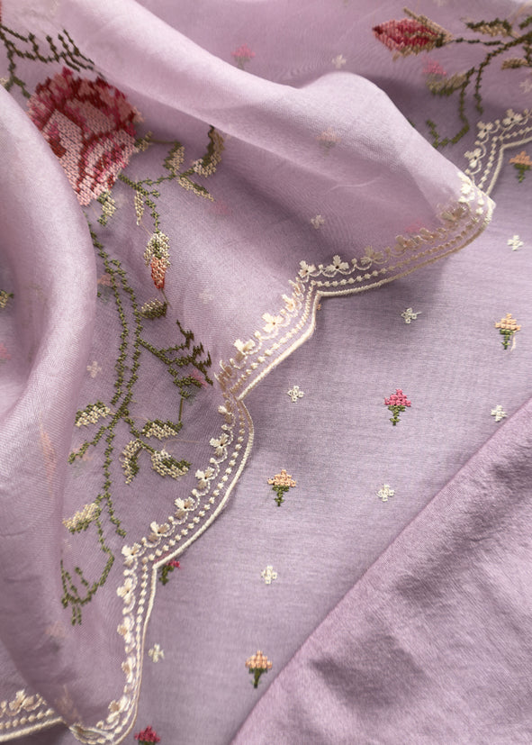 Purple Pure Mul Chanderi Suit With Resham Thread Embroidered