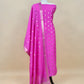 Pink Handloom Munga Silk Suit With Zari Weaving
